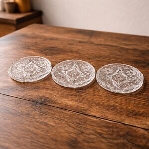 Vintage Cut Glass Coasters Set of 3 Starburst Drink Coasters
